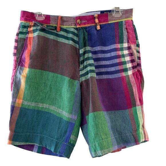 Polo Ralph Lauren Classic Fit Men’s Linen Plaid Short Multicolored Preppy Sz 28 - Picture 1 of 7